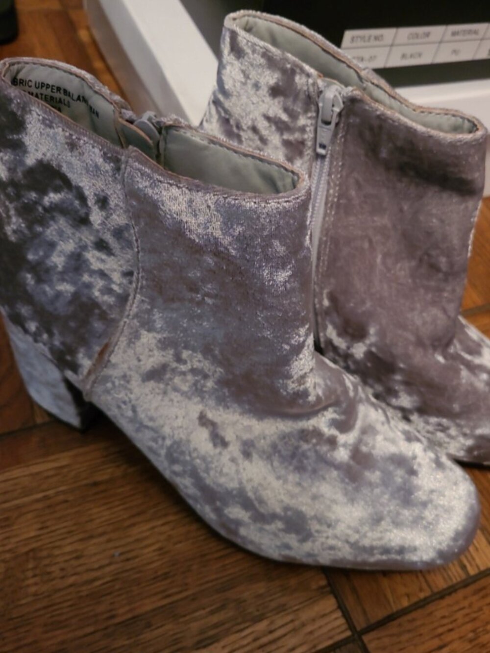 Silver velvet ankle boots